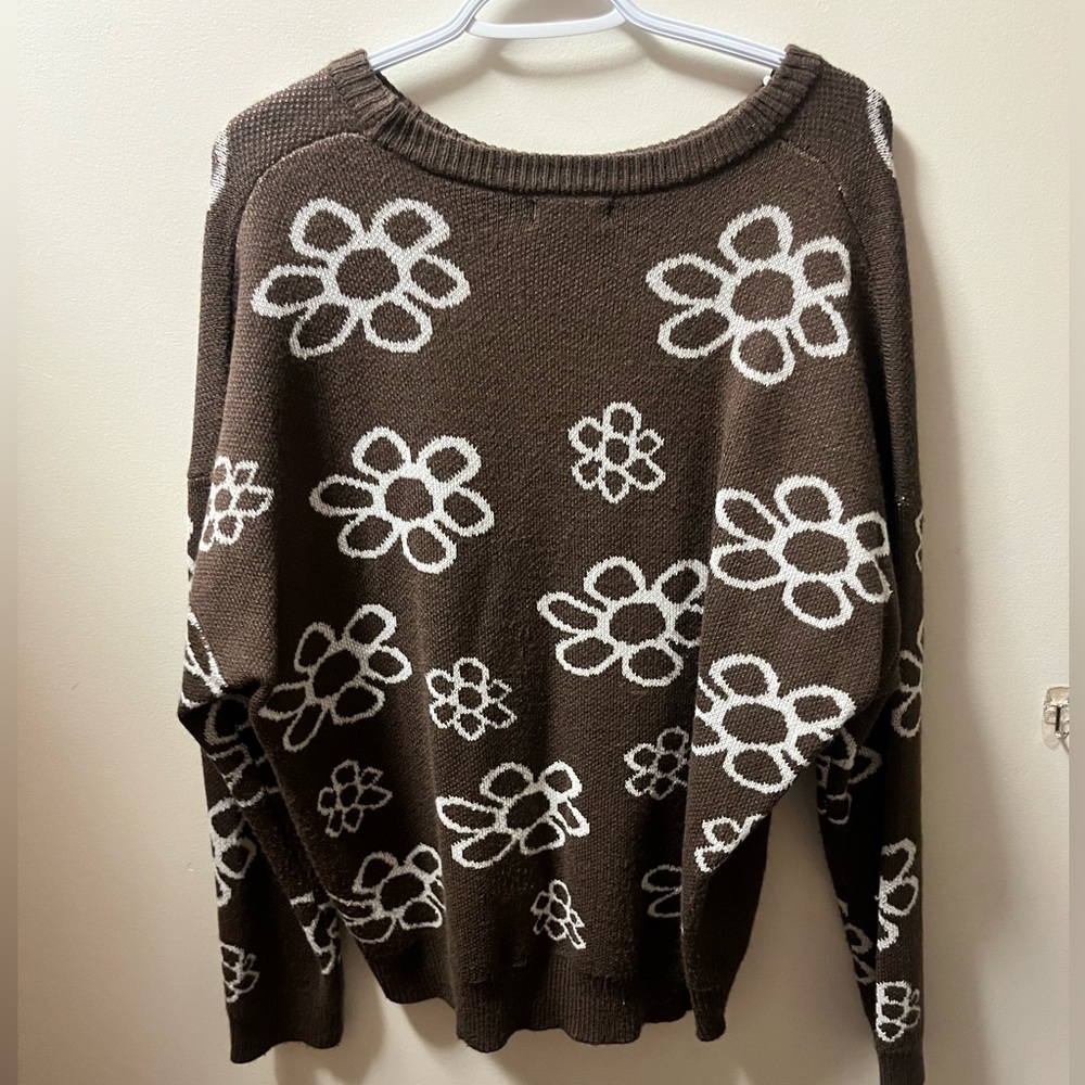 Brown floral knit sweater